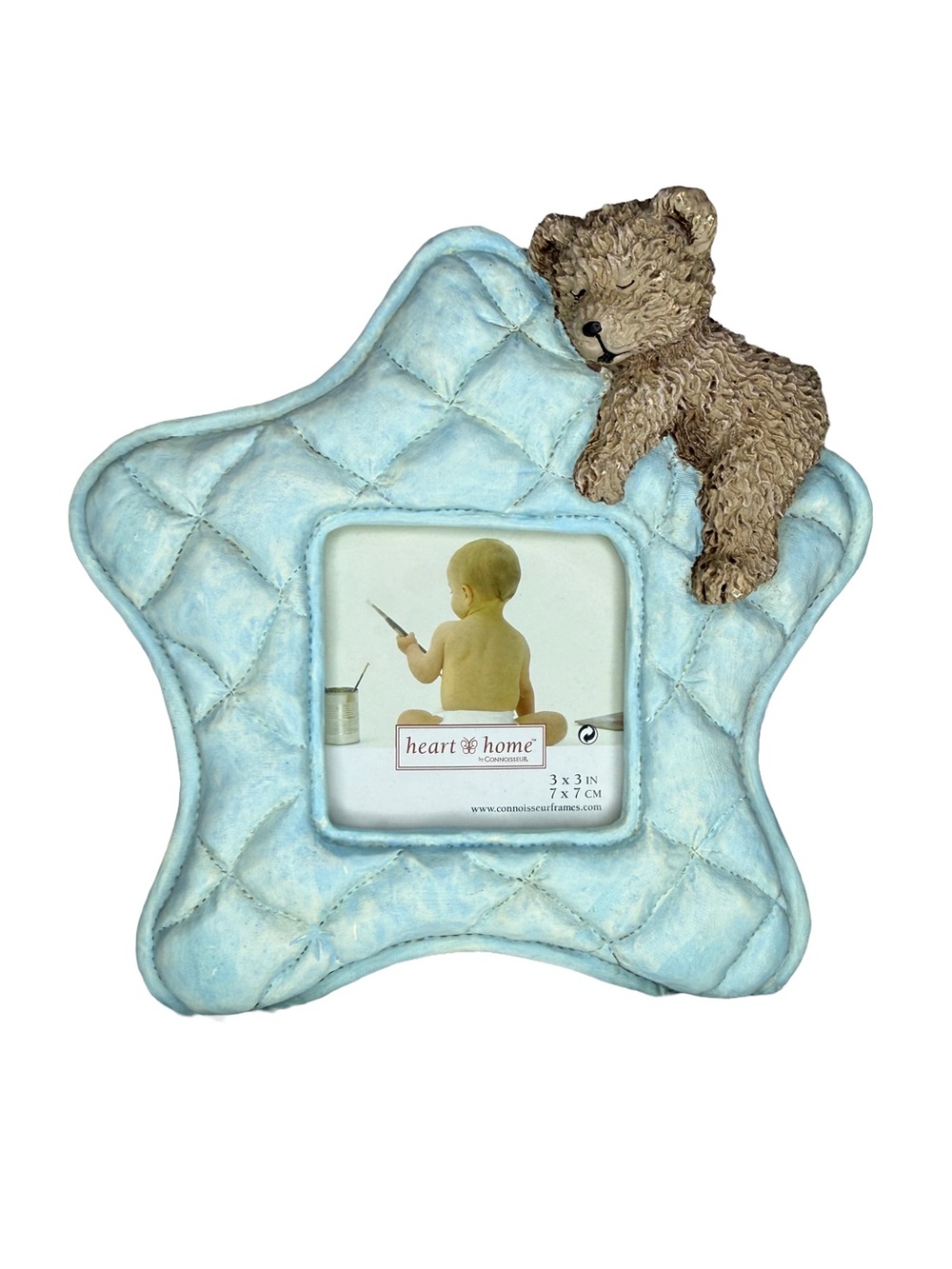 Connoisseur Heart & Home Teddy Bear 3x3 Baby Photo Frame Blue Nursery